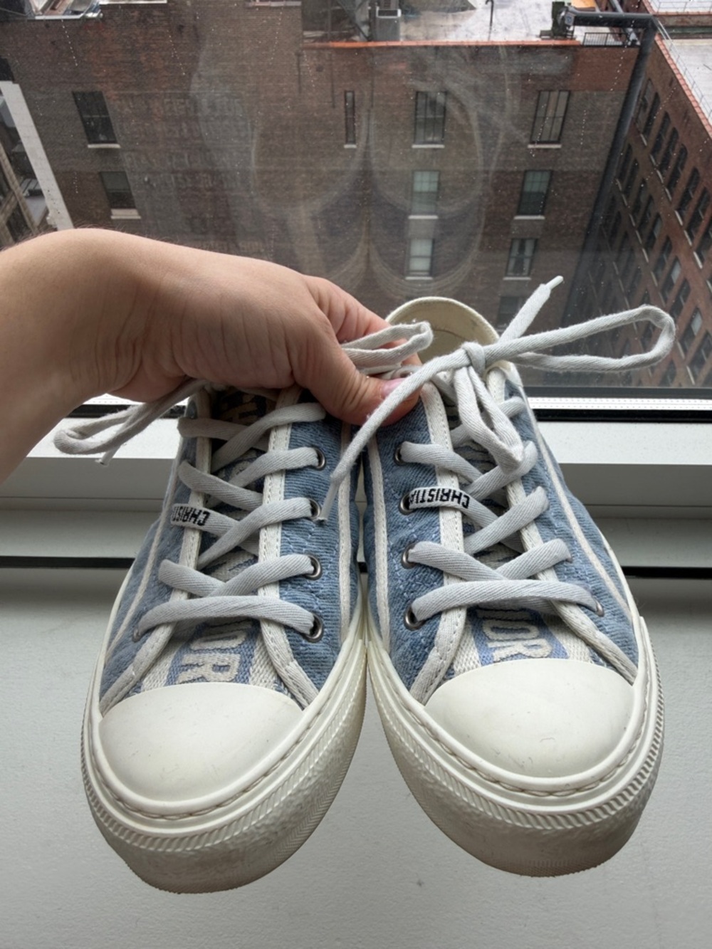 Dior Blue Canvas Low-Top Sneaker with Cream Trim - Picture 6 of 6